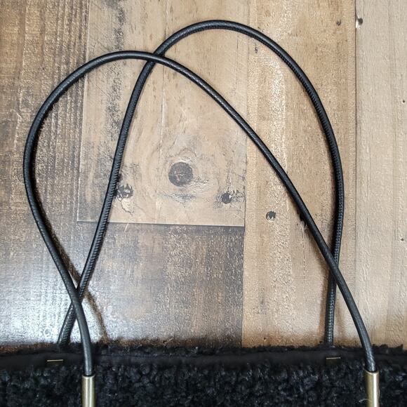 Anthropologie Tote Purse Sherpa Bag Black Leather Straps w/‎ Pouch Wallet - Picture 5 of 13